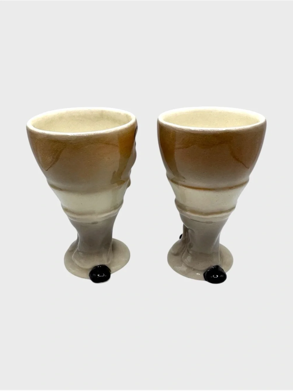 Vintage Ceramic Humpty Egg Cups in Cream and Brown